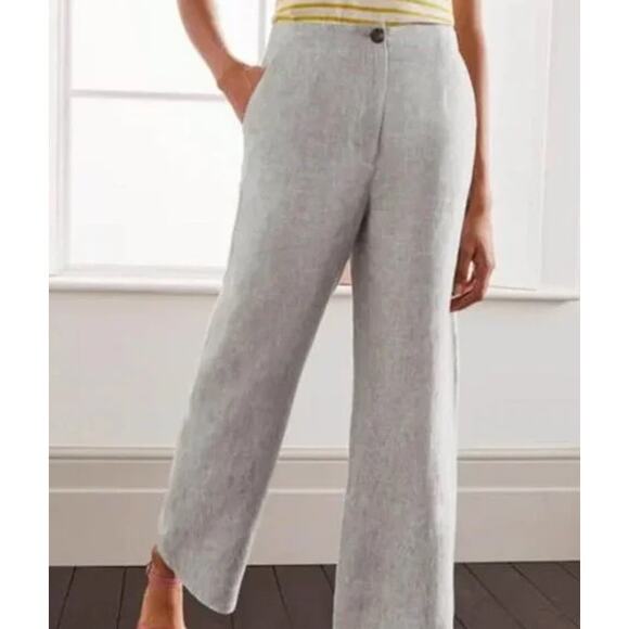 Boden Eldon Linen Wide Leg Trouser Pants Grey Womens Size 6L - Picture 1 of 7